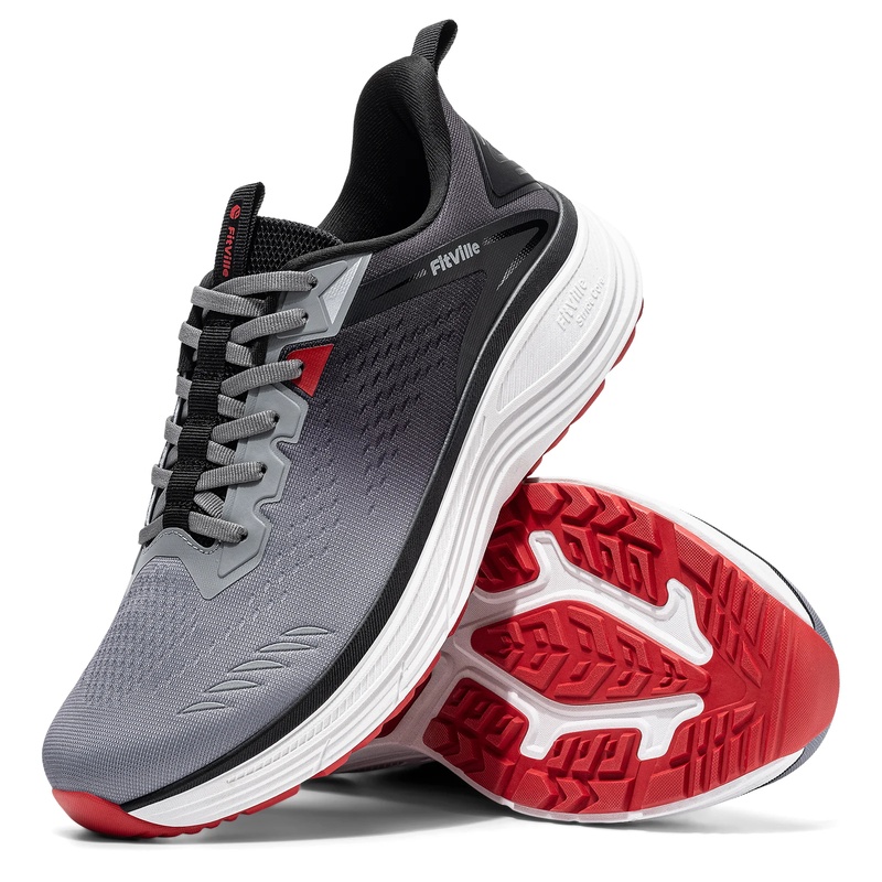 Wide Toe Box Running Sneakers - フィットビル メンズ スポーツスニーカー。つま先部分が広く設計されており、男性向けのランニングシューズ。メッシュ素材で通気性が高く、滑り止め加工が施されており、アーチサポート機能も備えたウォーキングシューズ。